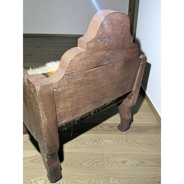 Early 20th Century Mexican Hand Carved Solid Wood Lion Chairs With Sheepskin Cushions For Sale In New York - Image 6 of 7