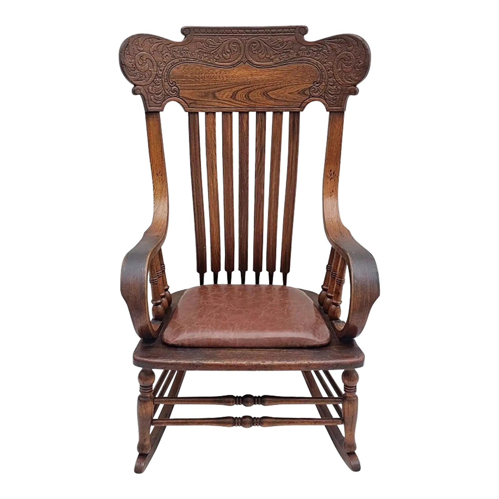 Antique 1890s Victorian Oak Rocking Chair – Large Pressed Back Rocker ...