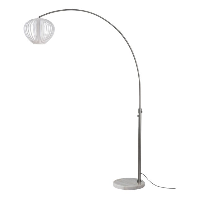 Float Arc Floor Lamp - Black Nickel, Sphere White Satin Shade, Steel Marble Base For Sale