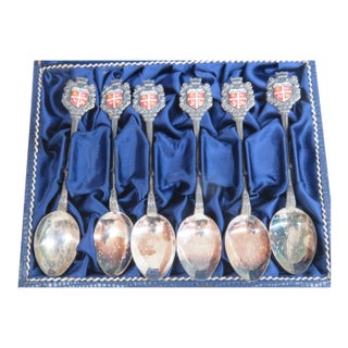 Mid 20th Century Newfoundland Silver Plated Souvenir Spoons 6pc Boxed Set Made in Germany For Sale