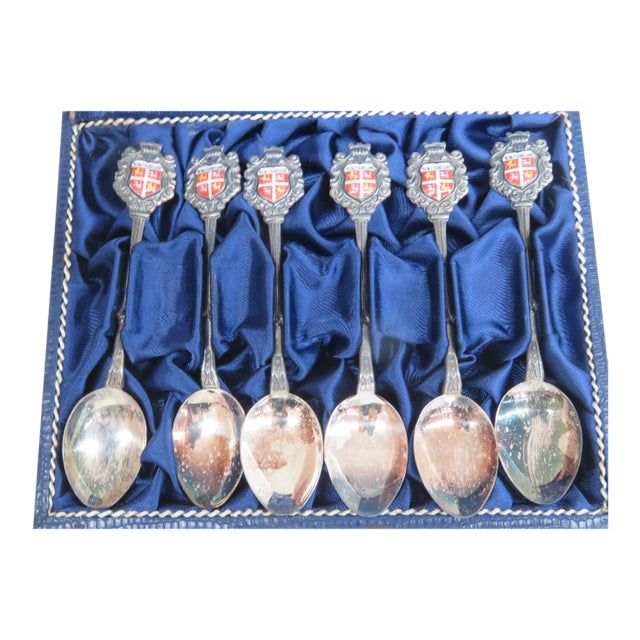 Mid 20th Century Newfoundland Silver Plated Souvenir Spoons 6pc Boxed Set Made in Germany For Sale