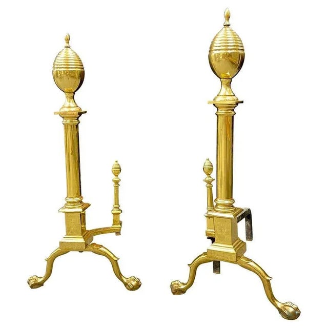 Pair of Large Bronze Georgian Style Andirons For Sale - Image 9 of 9
