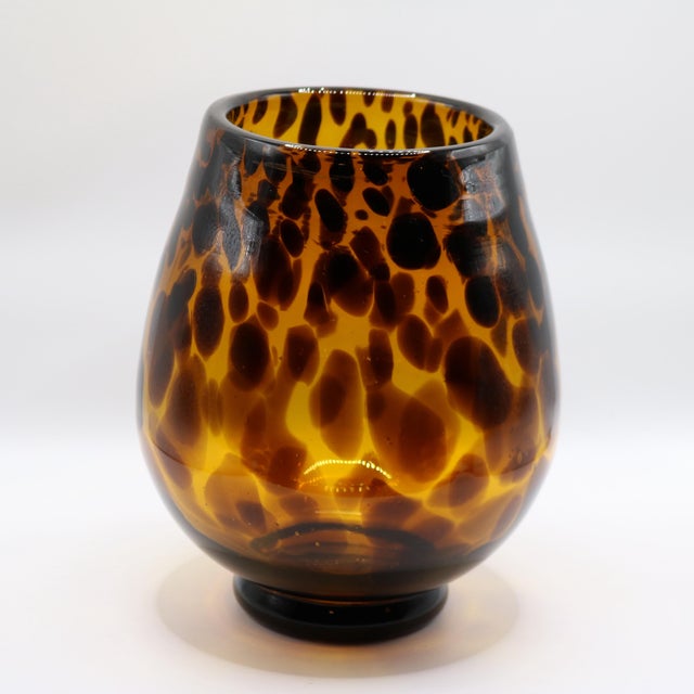 Murano Vintage Hand-Blown Amber Tortoiseshell Art Glass Vase / Votive Holder For Sale - Image 4 of 10