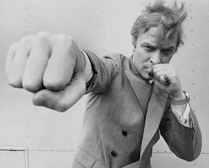 Michael Caine Throwing a Punch' Contemporary Archival Black and White Photograph Print From the Original Negative by Stephan C. Archetti - 20x24