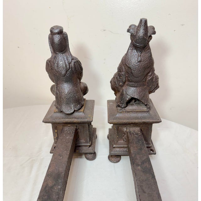 Antique Pair 19th Century Chinese Emperor & Empress Cast Iron Fireplace Andirons For Sale - Image 14 of 16