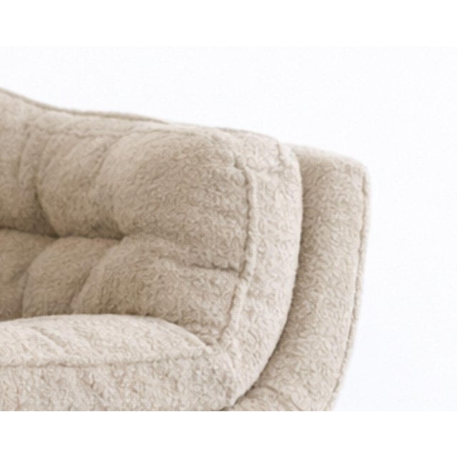 Wood Set of MCM Sculptural Walnut Tripod Lounge Chairs in Bouclé, C. 1950s For Sale - Image 7 of 8