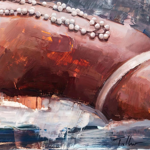 Awakening by Matt Talbert | Oil on Panel of a reclining woman with pearls For Sale - Image 4 of 5