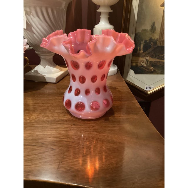 Glass Fenton Cranberry Coin Dot Ruffled Vase - Mid 20th Century Art Glass For Sale - Image 7 of 8