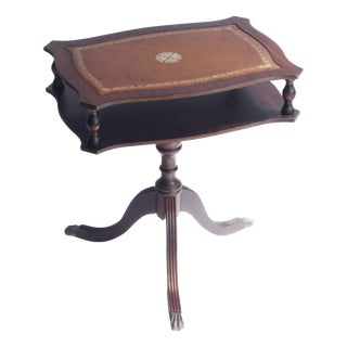 Vintage English Wooden Table in Brown Leather, 1930s For Sale