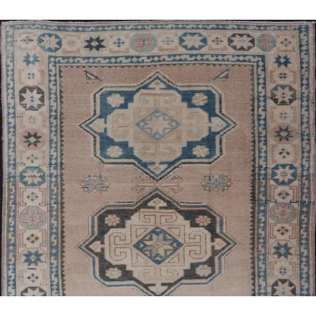 Blue Vintage Turkish Oushak Rug With Soft Beige and Blue Medallion Patterns For Sale - Image 8 of 10