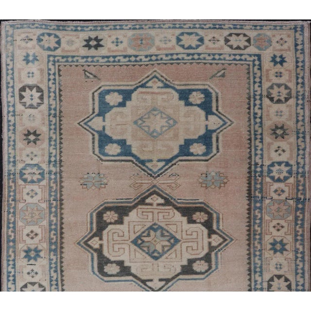 Blue Vintage Turkish Oushak Rug With Soft Beige and Blue Medallion Patterns 4'9 X 7'6 For Sale - Image 8 of 10