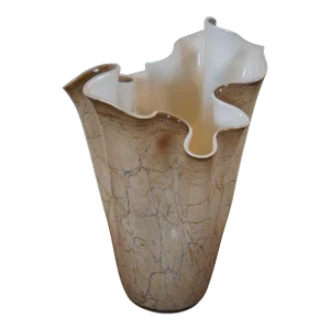 Vintage Zorza Poland Ruffled Freeform Handkerchief Marbled Art Glass Vase