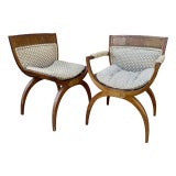 Mid 20th Century Saber Leg X Leg Mid Century Modern Burl Wood Designer Arm Desk and Occasional Side Chair For Sale