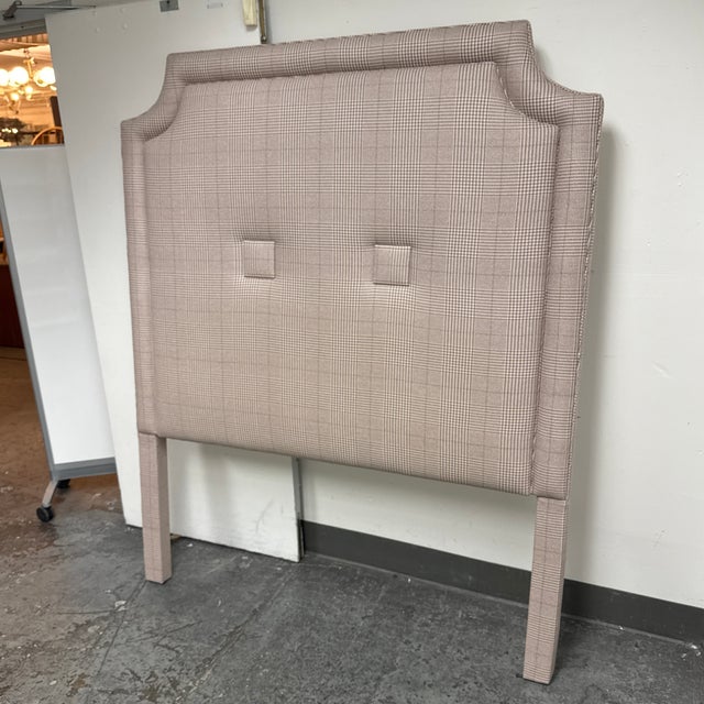 Traditional Queen Size Bespoke Glen Plaid Upholstered Headboard For Sale - Image 3 of 12