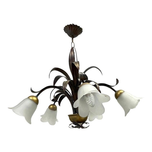 Large Florentine Style Metal Slender Leaves Chandelier, Italy, 1980s For Sale - Image 9 of 9