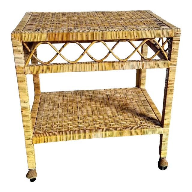 Boho Chic Wicker Two Tier Cart For Sale