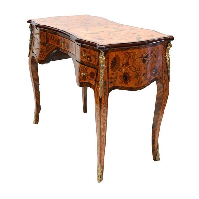 Metal French Writing Desk in Marquetry Inlay For Sale - Image 7 of 14