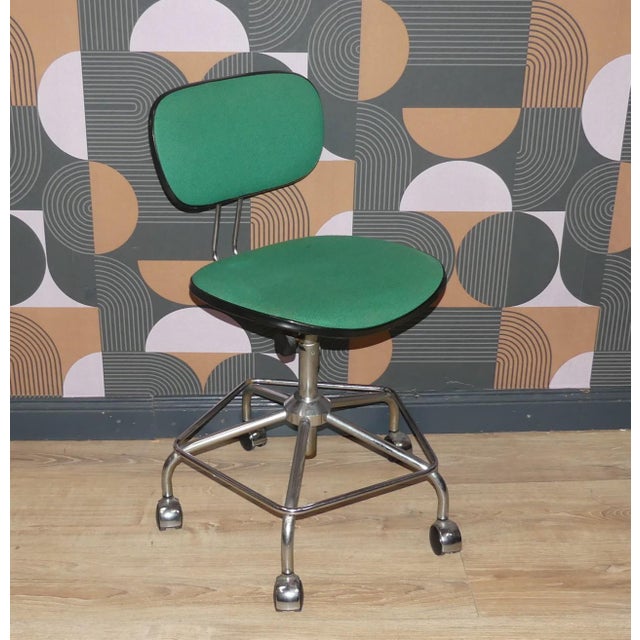 Office Chair in Chrome and Green Upholstery, 1970s For Sale - Image 9 of 9