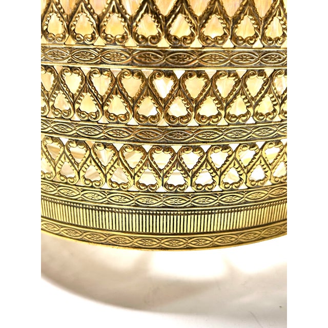 Metal Vintage Hollywood Regency Gold Filigree Wastebasket – Bamboo Style Footed Trash Bin For Sale - Image 7 of 12