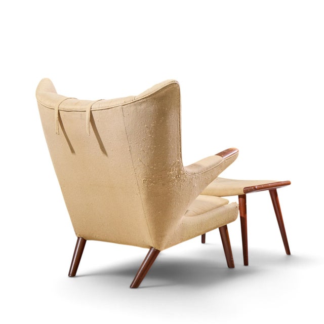 Hans Wegner for Ap Stolen Ap19 Mid Century Papa Bear Chair and Ottoman - Pair For Sale - Image 14 of 16