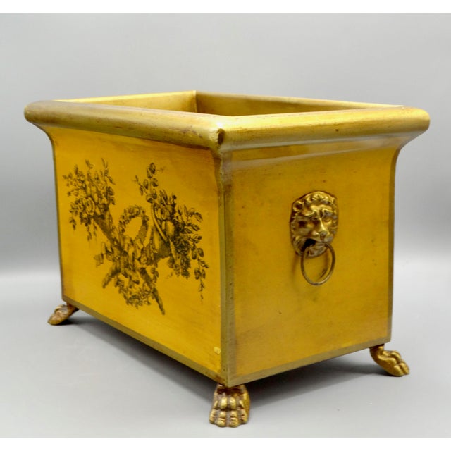 Antique French Mustard Color Toleware Jardiniere Cachepot For Sale - Image 4 of 14