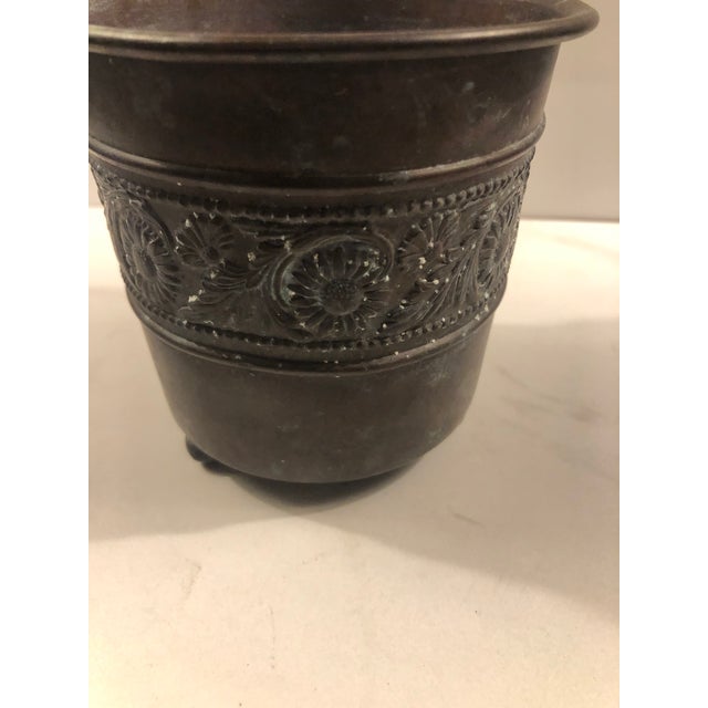Copper English Floral Embossed Copper Footed Planter For Sale - Image 8 of 12