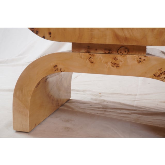 Attributed Matthew Izzo Home Biggs Burlwood Stool With Linen Cushions, Pair Of For Sale - Image 4 of 8