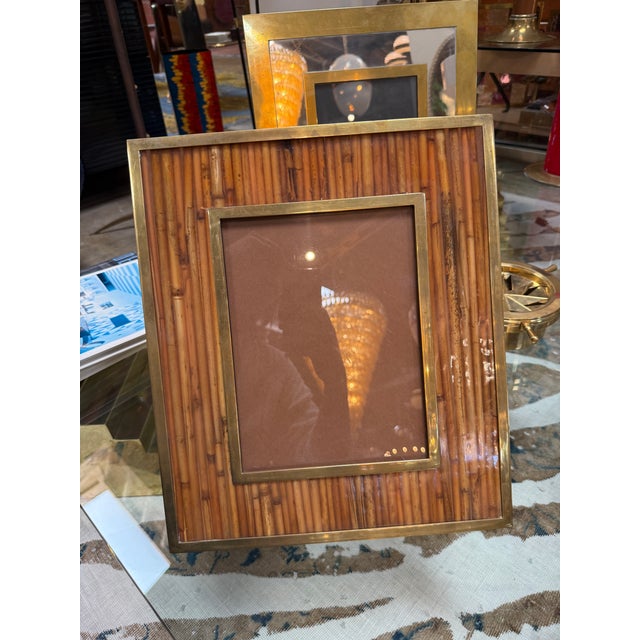 Wood Italian Mid-Century Brass and Bamboo Picture Frame, 1970s For Sale - Image 7 of 7