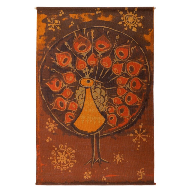 Vintage Danish Wall Hanging with Peacock by Hans Jürgen Schöbel for Södahl, 1960s For Sale - Image 6 of 6