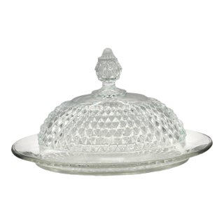 Vintage Indiana Glass Diamond Point Butter Dish For Sale