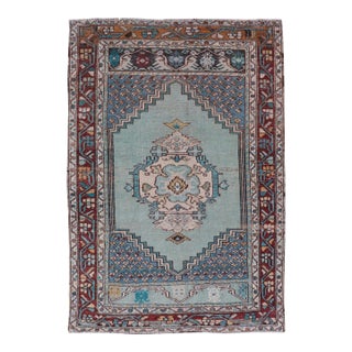 Vintage Turkish Oushak Rug With Vibrant Teal and Rich Maroon Accents For Sale