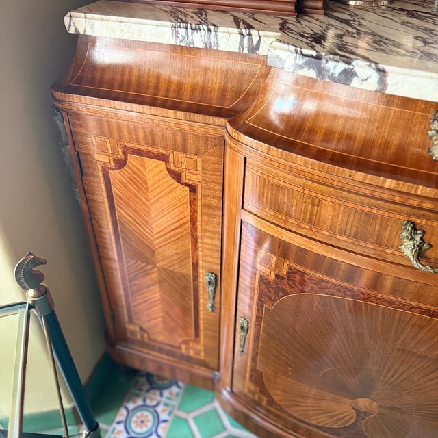 19th C Antique French Imprt Louis XVI Revival Marble Top Display Cabinet Buffet Vitrine For Sale - Image 9 of 15