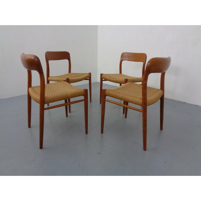 Mid-Century Modern Model 75 Teak & Papercord Chairs by Niels Otto Møller for JL Møller, 1960s, Set of 4 For Sale - Image 3 of 18