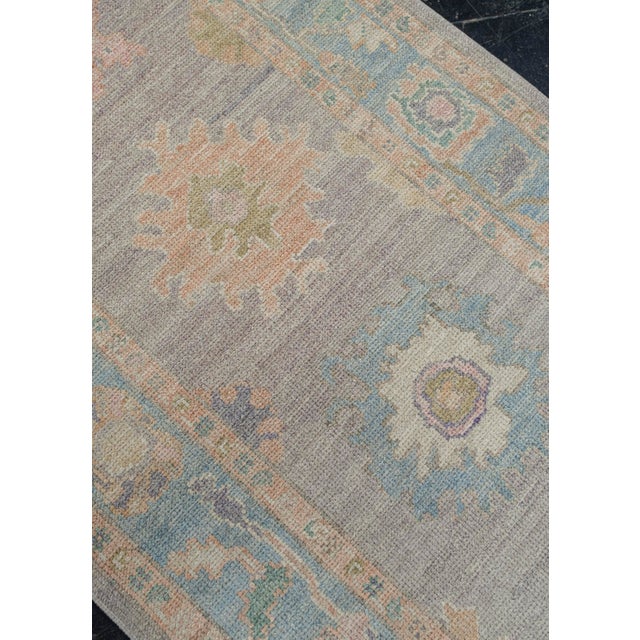 Gray Turkish Oushak Rug Soft Gray With Pastel Motifs Handwoven Wool Rug 3' X 6'4" For Sale - Image 8 of 9