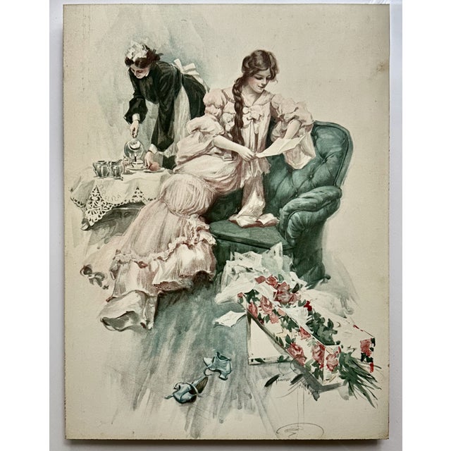 Framed Harrison Fisher "A Morning Greeting" Lithograph, C. 1904 Reproduction For Sale - Image 11 of 17