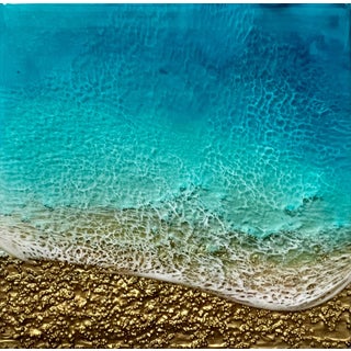 My Secret Wish by Ana Hefco | Mixed Media on wood panel Abstract ocean scene with textured waves. For Sale