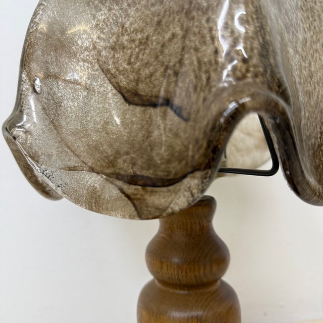 Vintage Brutalist Glass Table Lamp with Oak Wooden Base, 1970s For Sale - Image 10 of 18