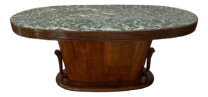 Oval Grissinato Edge Table with Green Alpi Marble Top from Premuda Lissone Milan Brianza, 1940s