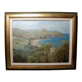 Antique 1900's Original Joseph Wolinski Landscape Coast Nautical Oil Painting For Sale