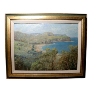 Antique 1900's Original Joseph Wolinski Landscape Coast Nautical Oil Painting