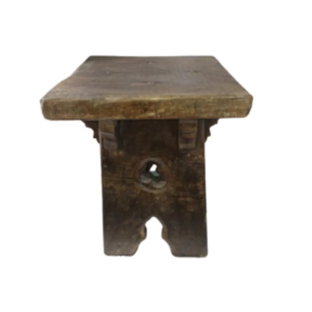 Spanish Brutalist Oak Stool For Sale - Image 4 of 11