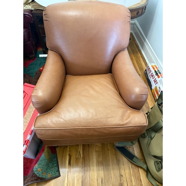 Hazel Nut Brown Leather Armchair from Brunschwig and Fils' Saratoga Collection. Very little use and is in perfect...
