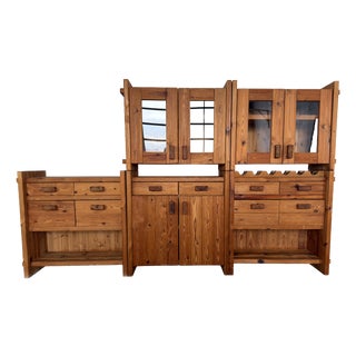 Scandinavian Brutalist Bar Cabinet in Pine by Hans Frydendal for Christian IV, 1960s, Set of 5 For Sale