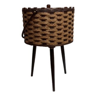 Vintage Sewing Basket in Beech with Sisal Mesh, 1970s For Sale