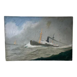 Antique Nautical Maritime Painting of a Steamship, Circa 1890’s