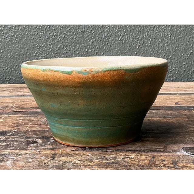Green Vintage Studio Pottery Green Bowl For Sale - Image 8 of 13