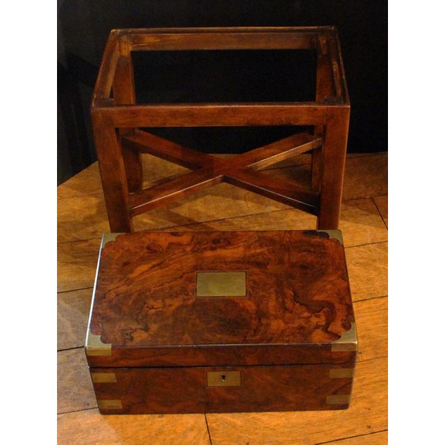 Mid 19th Century C. 1860 Burl Walnut English Lap Desk on Custom Side Table Stand For Sale - Image 5 of 9