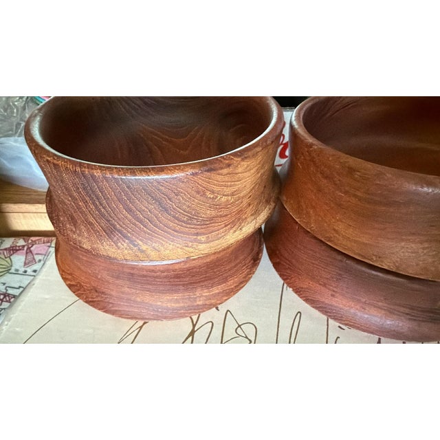 1960s MCM Scandinavian Style Wooden Salad Bowl Set**Cracks Noted/Decor Use Recommended** For Sale - Image 6 of 18