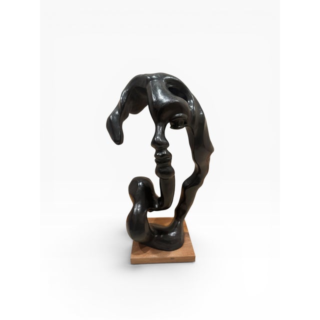 Late 20th Century Contemporary Abstract Face Sculpture on Wood Base in the Style of Austin Sculpture For Sale - Image 5 of 6