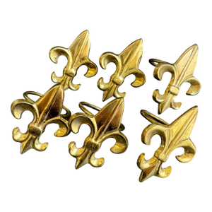 Vintage Fleur-De-Lis Napkin Rings Solid Brass Set of 6